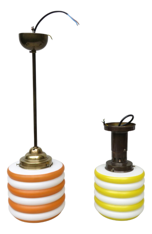 Vintage Pendant Lights in Patinated Brass, 1920s, Set of 2
