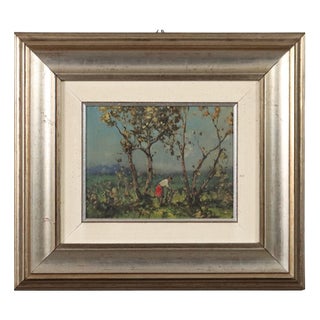Lorenzo Gignous, Peasant at Work, 20th Century, Oil on Board, Framed For Sale