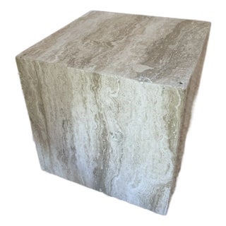 1970s Vintage Italian Travertine Cube Side Table For Sale