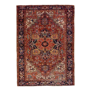 Antique Persian Heriz Handmade Wool Rug With Multicolor Medallion Design
