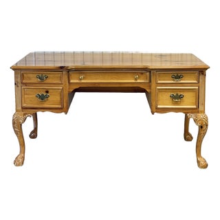 Late 20th Century Georgian Farmhouse Rustic Pine Carved Desk For Sale