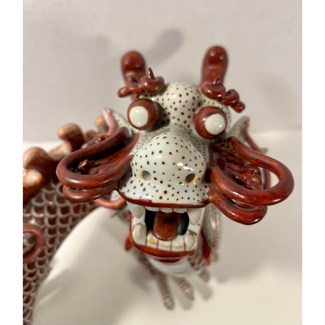 1950s Vintage White/Red Ceramic Dragon Feng Shui Sculpture Chinese Zodiac Décor For Sale - Image 4 of 11