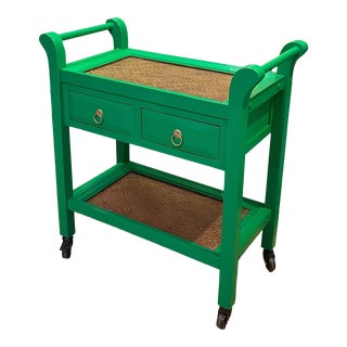 Vintage Wood and Wicker Bar Cart For Sale