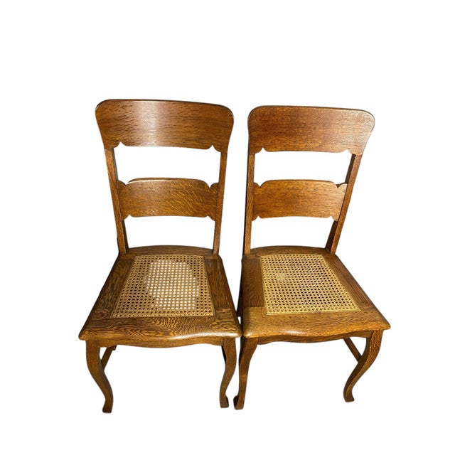 Solid Wood Antique Oak Dining Chairs With Cane Seats Set of 5 — Antique, P. Derby Boston Label For Sale - Image 4 of 11