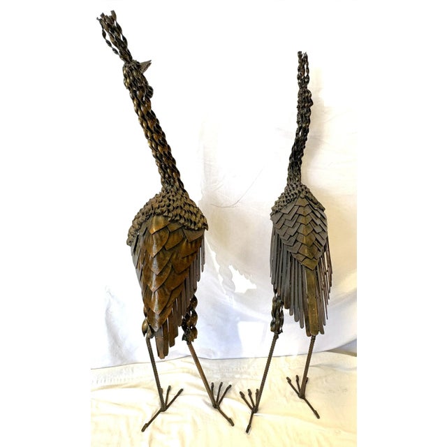 Vintage Artisan Crafted Recycled Metal Standing Crane Sculptures- A Pair For Sale - Image 14 of 18
