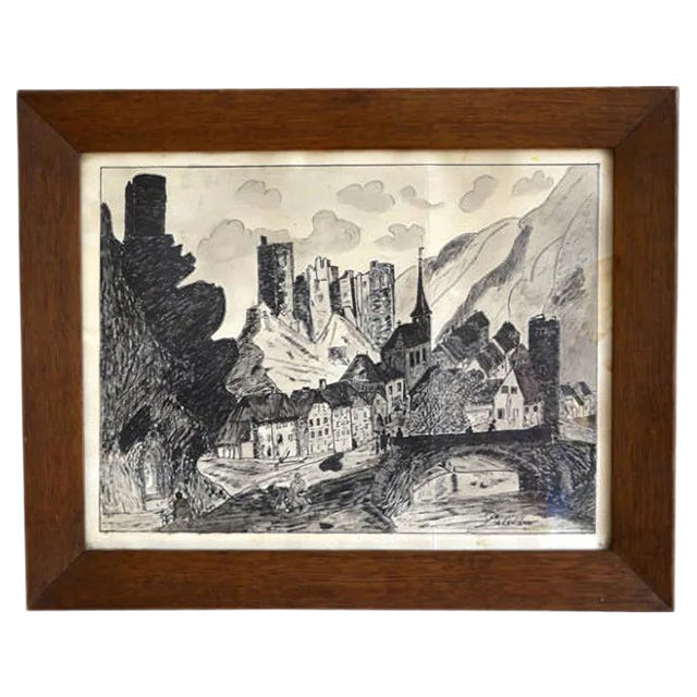 Ink Landscape, 1940s For Sale