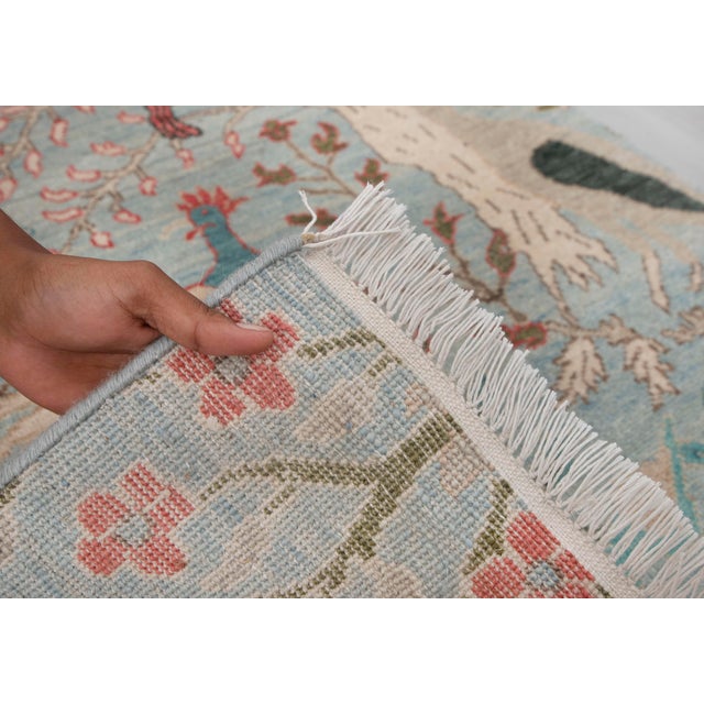 2.6x12ft. Light Blue Peacock Bird Garden Hand Knotted Wool Rug For Sale - Image 14 of 17
