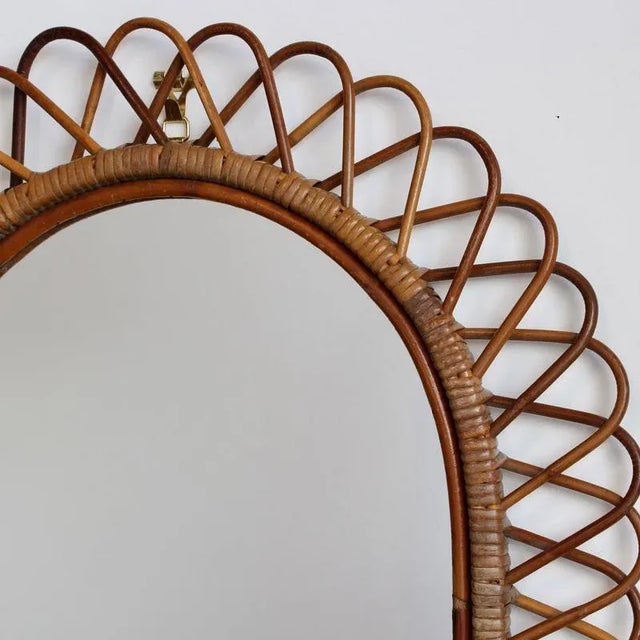 Vintage Italian Rattan Wall Mirror, 1960s For Sale - Image 3 of 9