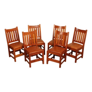 Stickley Mission Collection Set of Six Cherry V-Back Dining Chairs For Sale