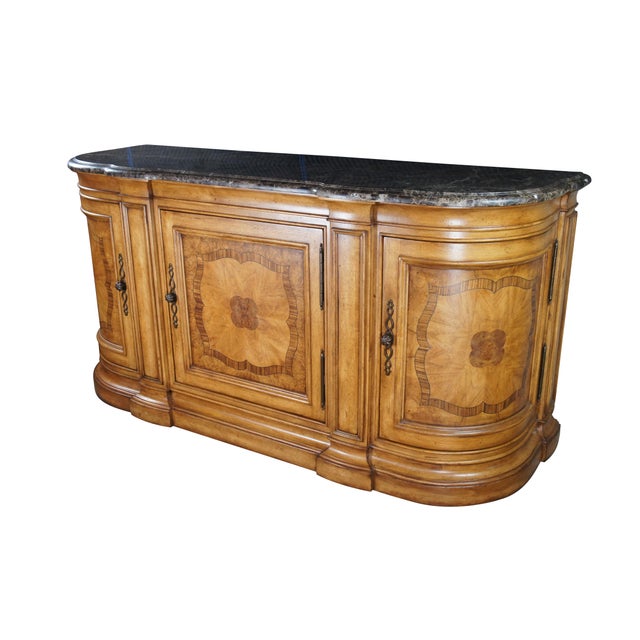 Italian Thomasville Italian Hills of Tuscany Bibbiano Demilune Marble Top Burl Sideboard For Sale - Image 3 of 13