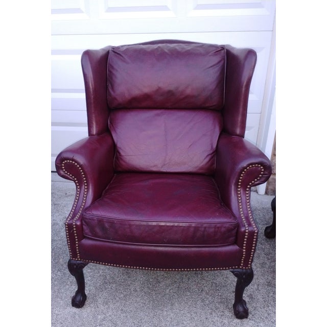 Animal Skin 1990s Timeless Elegance Meets Executive Comfort: The Classic Leather Wingback Chair & Ottoman Set For Sale - Image 7 of 10