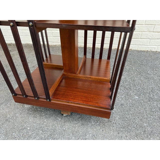 Antique Edwardian Style Revolving Bookcase in Wood With Inlaid Details For Sale - Image 11 of 12