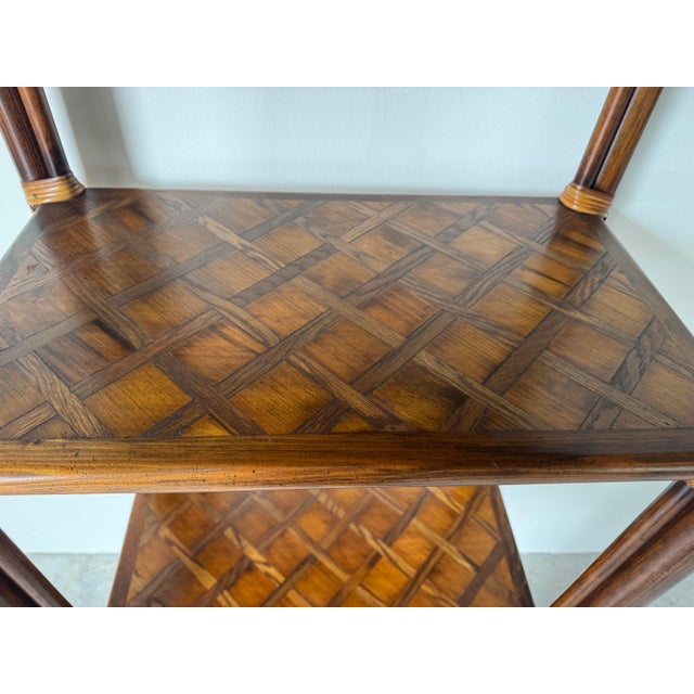 1970s Hollywood Regency Walnut & Rattan Four-Tier Étagère Shelf For Sale In Miami - Image 6 of 12