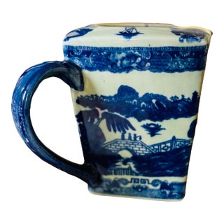 Vintage Blue and White Ironstone Pitcher For Sale