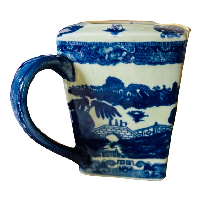 Vintage Blue and White Ironstone Pitcher For Sale