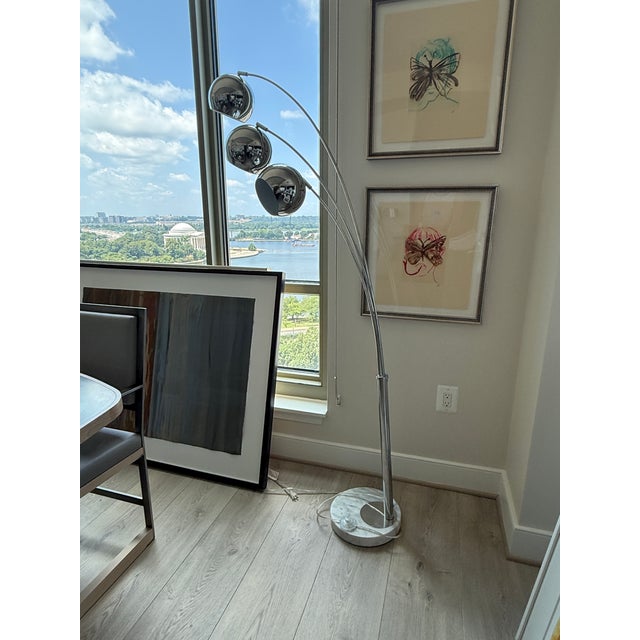 Mid-Century Modern Marble Base 3 Arm Arc Lamp For Sale - Image 3 of 8