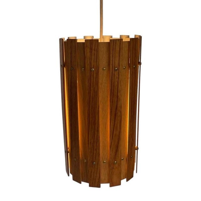 Postmodern Scandinavian Teak Cylinder Pendant Light, 1960s For Sale - Image 3 of 11