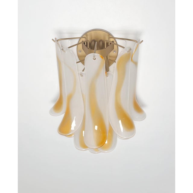 Mid-Century Modern Vintage Italian Murano Wall Lights with 10 Acid-Etched Amber Glass Petals, 1990s, Set of 2 For Sale - Image 3 of 17