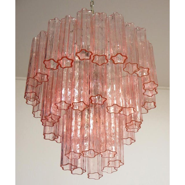 Tronchi Chandeliers with 48 Pink Glasses in the Style of Toni Zuccheri, Murano, 1990, Set of 2 For Sale - Image 9 of 16