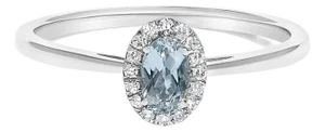 10K White Gold 5X3MM Oval Blue Aquamarine and Diamond Accent Halo Ring (I-J Color, I1-I2 Clarity) - Ring Size 7.5