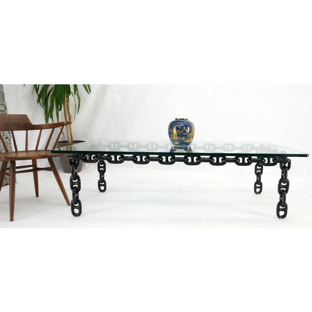 Mid 20th Century Large Oversize Fused Marine Chain Base Rectangle Coffee Table Thick Glass Top For Sale - Image 13 of 15