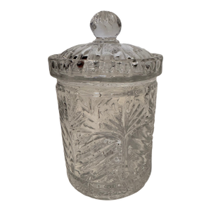 Vintage Pressed Glass Biscuit Jar With Lid – Cut Crystal Style Candy Jar (In the Style of Traditional Cut Crystal Patterns)