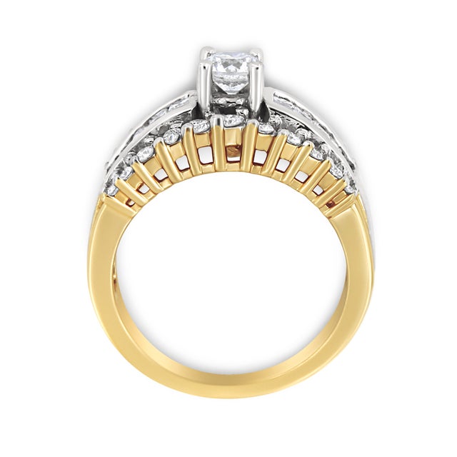 Contemporary 14K Yellow and White Gold 1 1/2 Cttw Round and Princess-Cut Diamond Band Ring (H-I Color, SI2-I Clarity) For Sale - Image 3 of 5