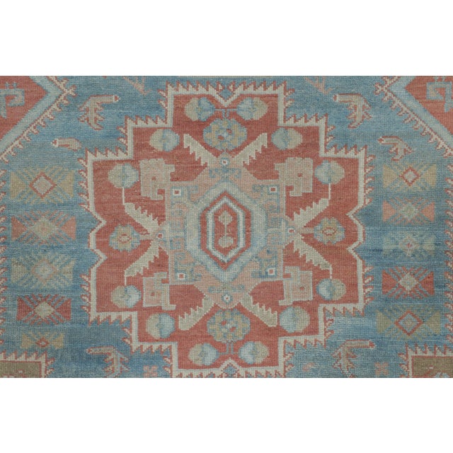 Traditional Antique Persian Heriz Medallion Rug in Sky Blue and Rust Tones - Rug & Kilim For Sale - Image 3 of 7