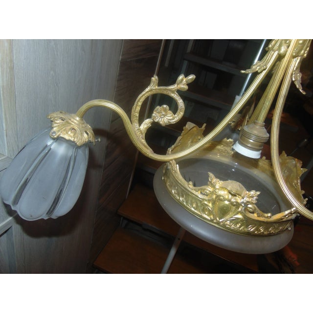 Gold Art Nouveau Brass Chandelier For Sale - Image 8 of 11