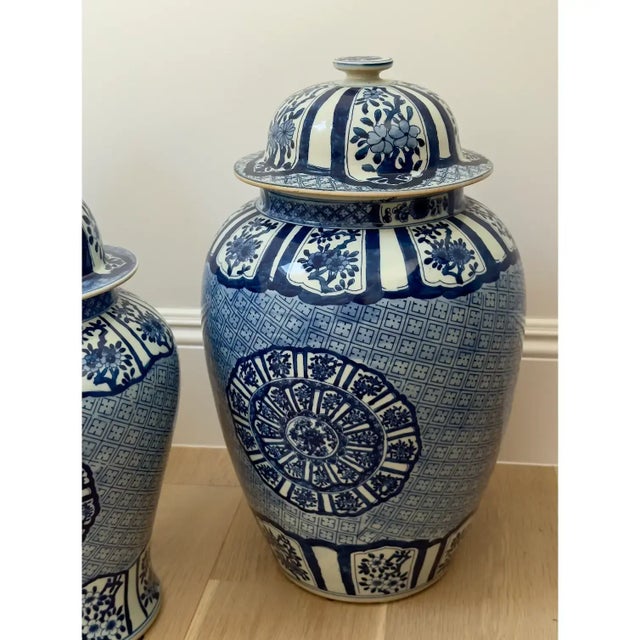 Traditional Set of 3 Large Blue & White Jars From Barclay Butera For Sale - Image 3 of 7