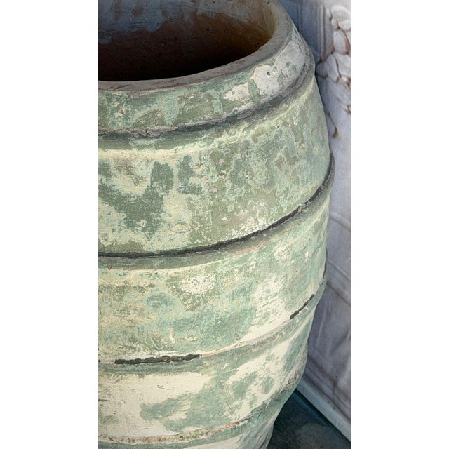 Pair of Mediterranean Barrel Olive Jars - Heavily Patinated Verdigris Terracota For Sale - Image 9 of 14