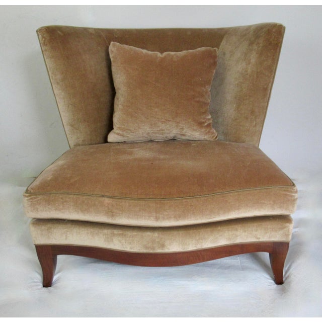 Taupe C2000 Donghia "Geneva" Collection Walnut Framed Club Chairs With Donghia Linen Velvet Textile -Pair For Sale - Image 8 of 16