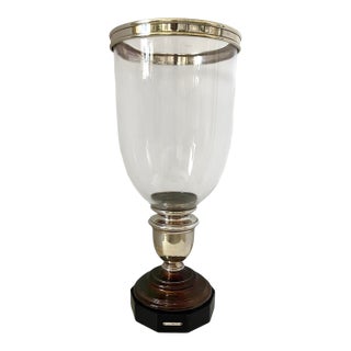Large Ralph Lauren Hurricane Original Candle Holder. Glass, Silver Wood Base 23”x10” For Sale