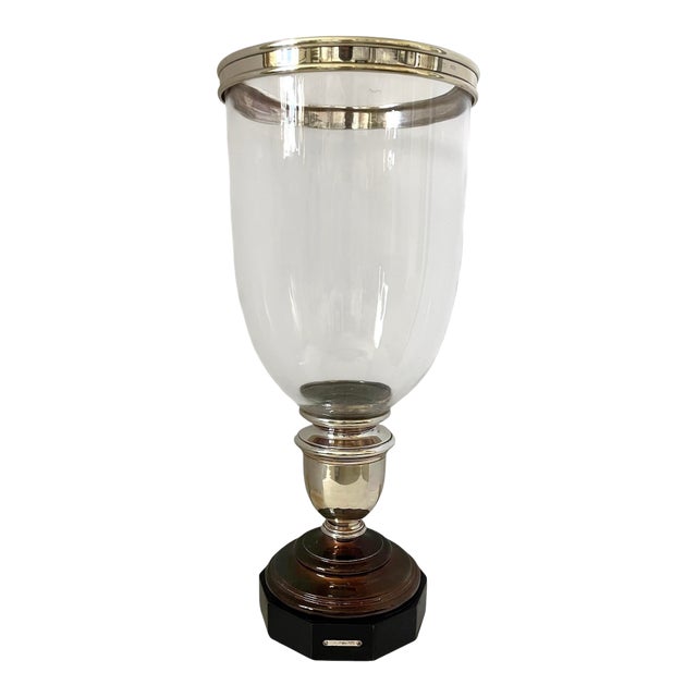 Large Ralph Lauren Hurricane Original Candle Holder. Glass, Silver Wood Base 23”x10” For Sale