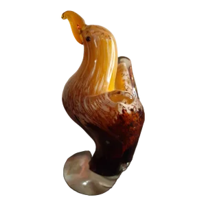 1980s Speckled Art Glass Bird Figurine