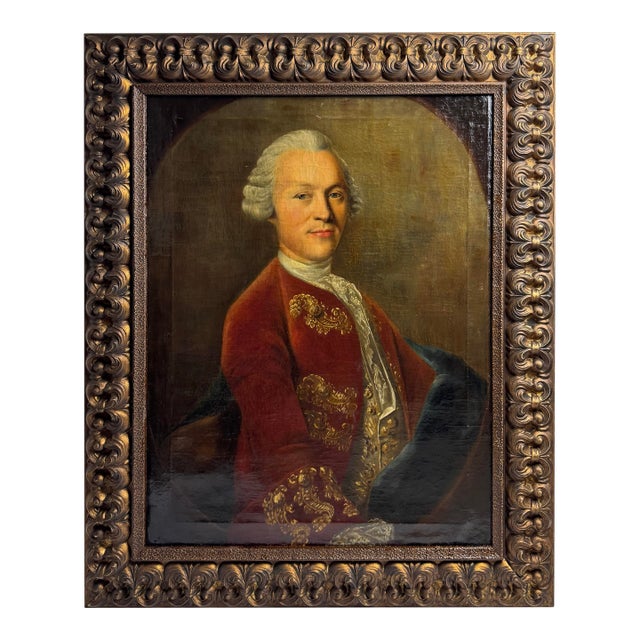 Mid 18th Century Austrian Portrait Painting of a Young Aristocrat in Red Coat For Sale