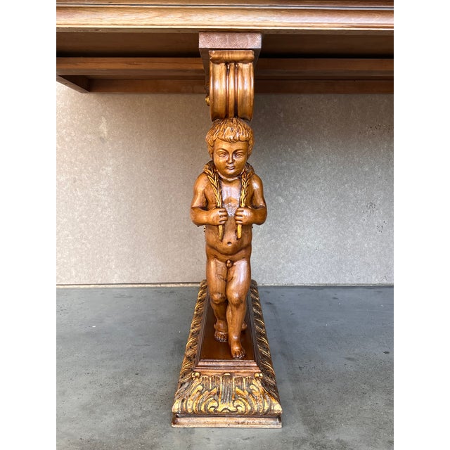 Early 20th Century French Carved Bleached Oak Marquetry Center or Dining Table For Sale - Image 11 of 12