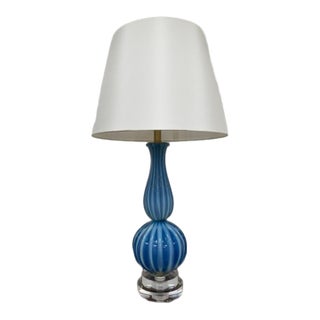 Vintage Ribbed Blue Murano Lamp For Sale