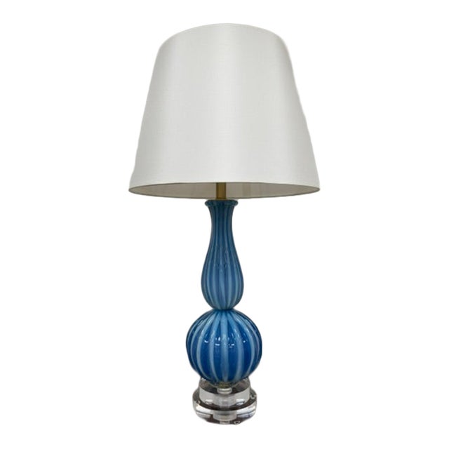Vintage Ribbed Blue Murano Lamp For Sale