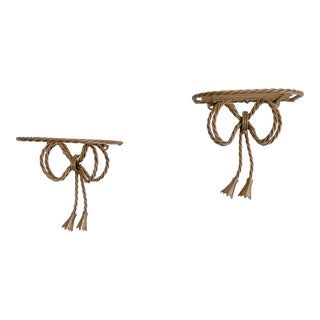 Vintage Gold Rope Wire Wall Shelves With Bows and Tassels - a Pair For Sale