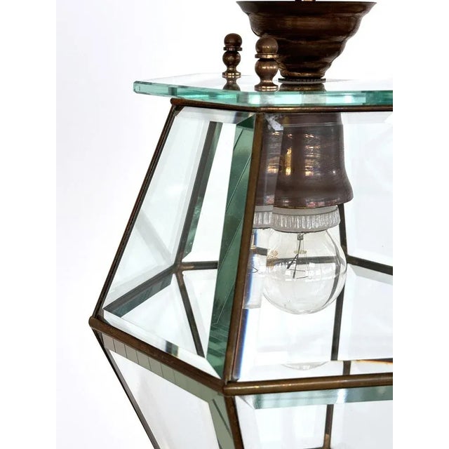 Italian Brass and Cut Glass Pendant Lamp, 1960s For Sale - Image 12 of 14