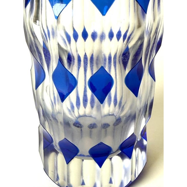 Art Deco Blue Overlay Cut Crystal Vase by Carl Meltzer for Haida, 1915 For Sale - Image 12 of 18