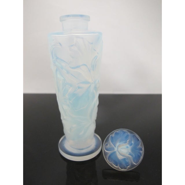 Art Deco Sabino Paris Orchidees Orchid Flower Opalescent Blue Art Glass Perfume Bottle For Sale - Image 3 of 10