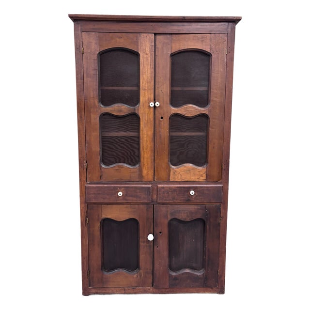Antique C. 1870-1900 American Primitive Country Pie Safe Cupboard For Sale