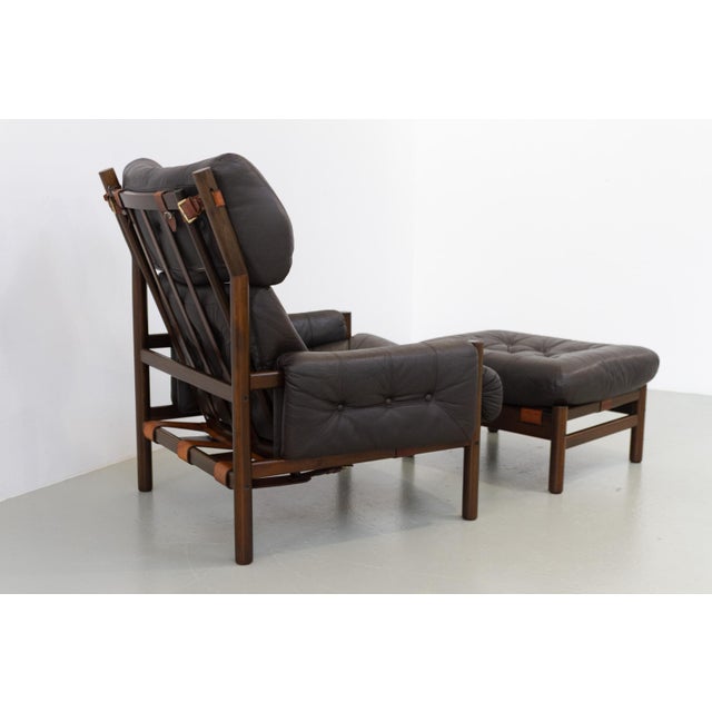 Set of Mid-Century Modern Scandinavian Safari Lounge Chair and Ottoman by Bruksbo, 1970s For Sale - Image 13 of 18