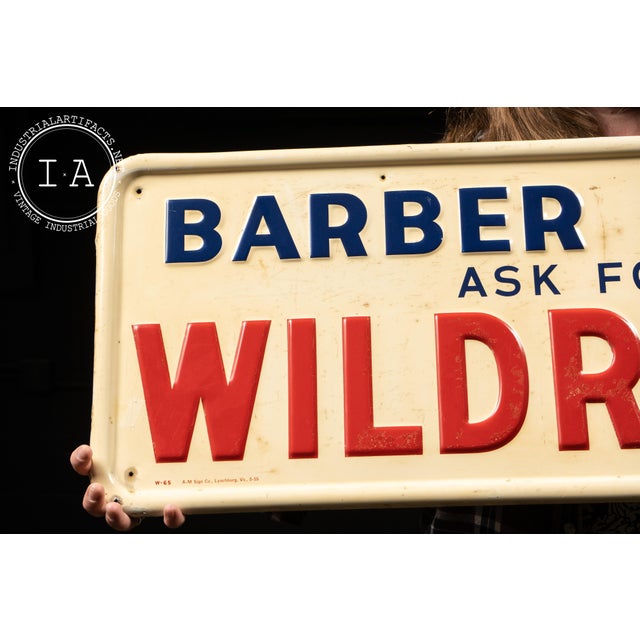 American 1950's Wildroot Barber Shop Embossed Tin Sign For Sale - Image 3 of 6