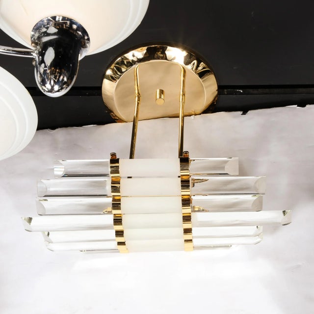 Mid-Century Modernist Skyscraper Style Glass Rod Chandelier With Brass Fittings For Sale - Image 11 of 11