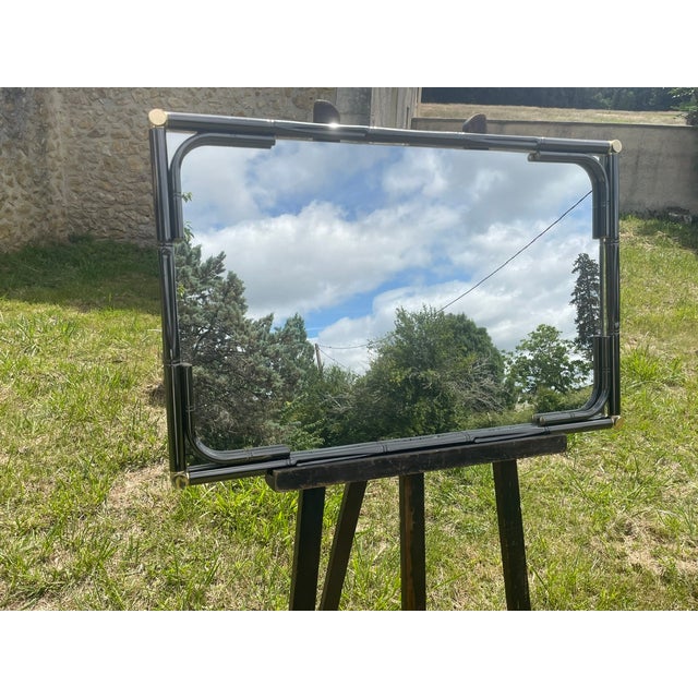Vintage Rectanglar Wall Mirror in Tubular Metal and Brass, 1970s-1980s For Sale - Image 16 of 18