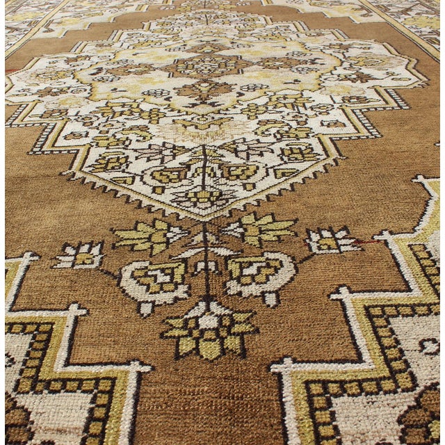 Chartreuse Vintage Turkish Oushak Rug in Warm Brown, Ivory, and Golden Yellow Tones For Sale - Image 8 of 8
