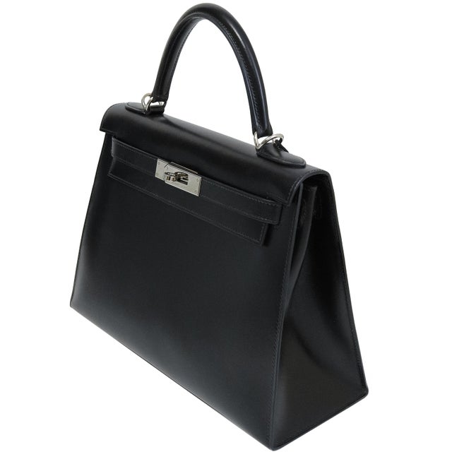 Hermès Hermès Kelly 28 Noir Box Calf Palladium Hardware 2008 For Sale - Image 4 of 6